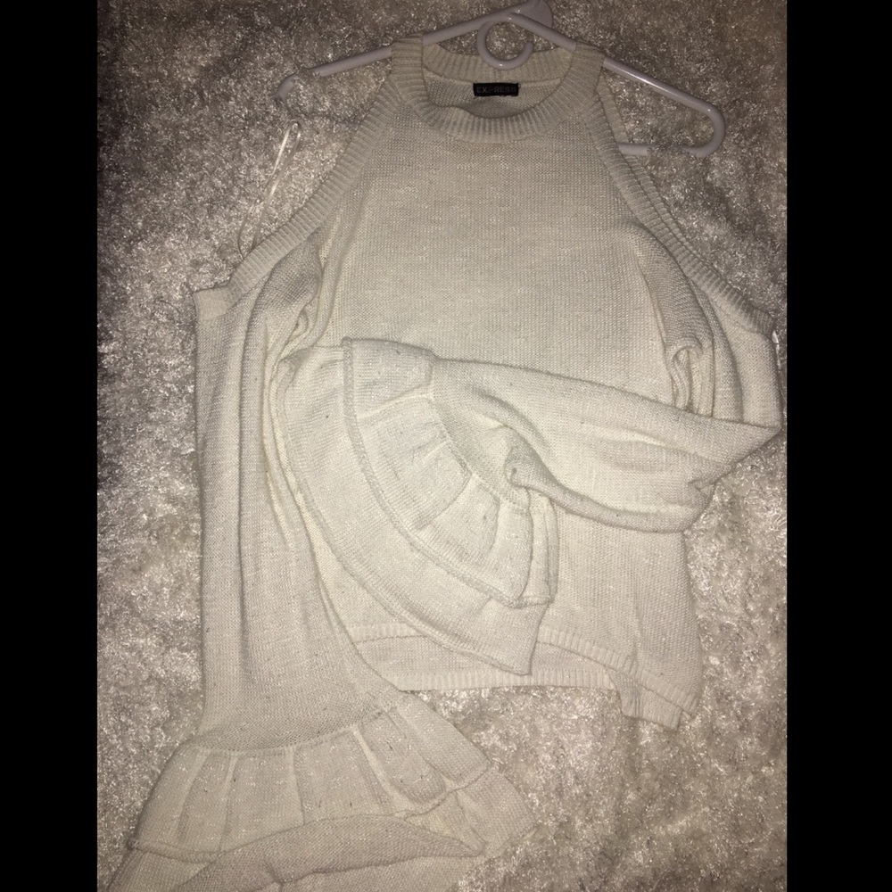 Express Cold Shoulder Trumpet Sleeve Sweater